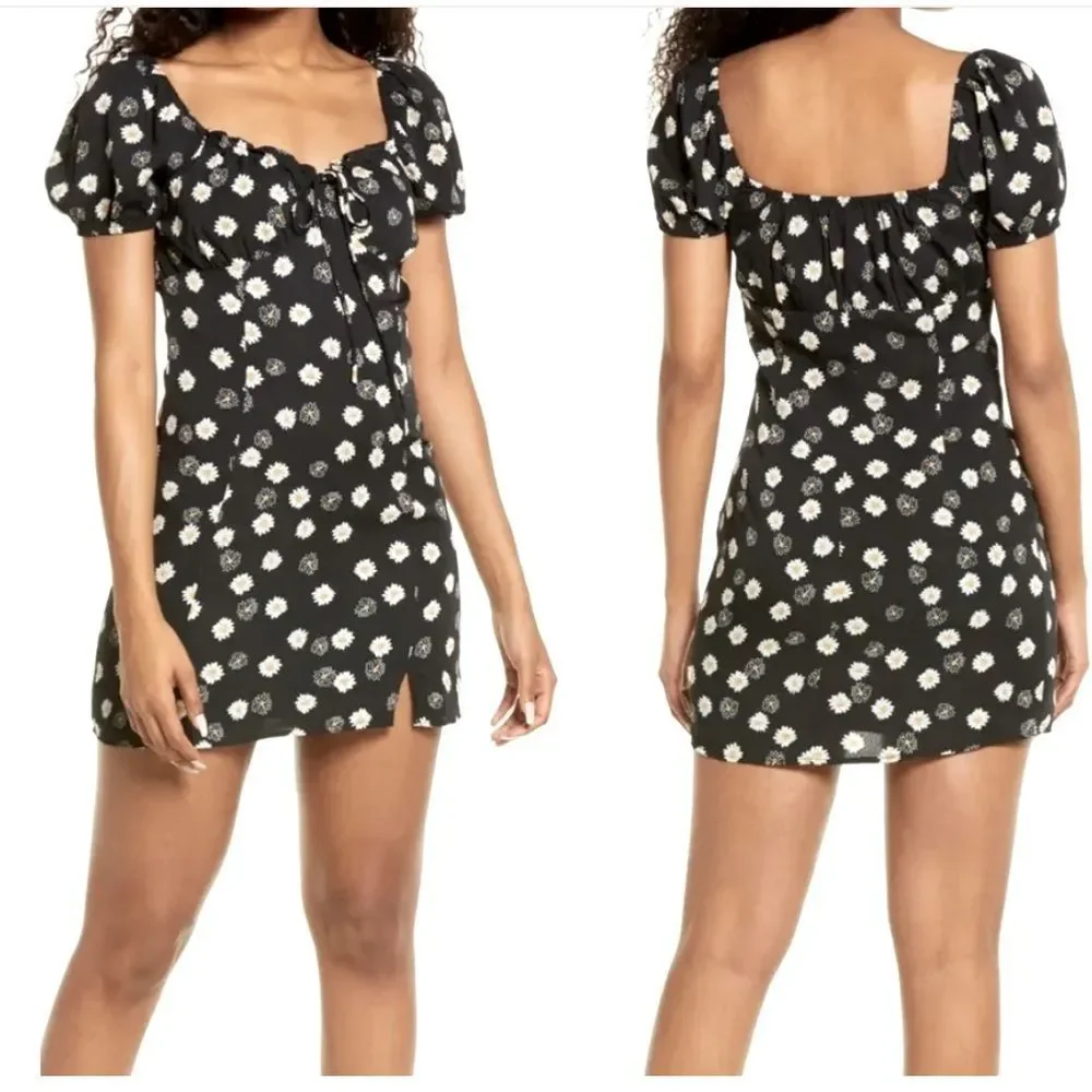 BP Ditsy Floral Tie Front Minidress | Size Medium | Black | NWOT - Picture 1 of 5